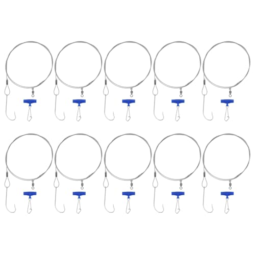 eMagTech 10 cables de pesca 5/0, 90 cm, 100 kg, anzuelos para pesca en barco, pesca en orilla