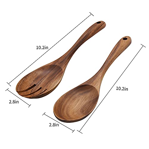 Salad Servers, Salad Tongs, 10.2In Salad Spoon And Fork Set, Durable Wood Salad Mixing Dinner Fork And Spoon Long Handle Salad Server Set #TOP2