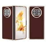 XNCVBD Schlanke Schutzhülle aus echtem Leder, kompatibel mit Huawei Mate X3, robuste Galvanik-Abdeckung, stoßfest, hart, Ganzkörper-Schutzhülle(Brown)