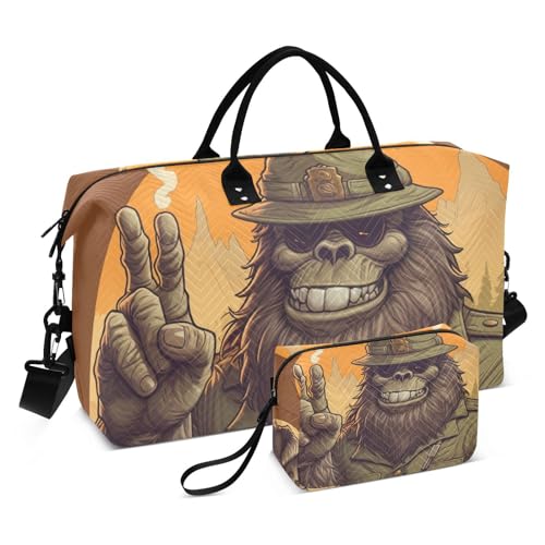 Large Travel Duffel Bag, Explorer Sasquatch Sports Tote Gym Bag, Shoulder Weekender Overnight Bag for Women Men, Carry On Luggage with Toiletry Bags