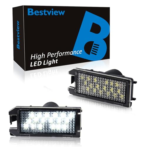 Bestview LED License Plate Light Tag Lamp Assembly Compatible with 2013-2019 FIAT 500, Levante ＆ Dodge Viper, Jeep Grand Cherokee Compass Patriot, Powered by 18-SMD White 6000K Pack of 2