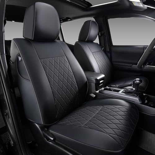 Image of Coverado Tacoma Front Seat Covers, Car Seat Covers Custom Fit for 2016-2023 Toyota Tacoma Double & Crew Cab, Faux Leather Seat Covers Protector Tacoma Accessories (Black)