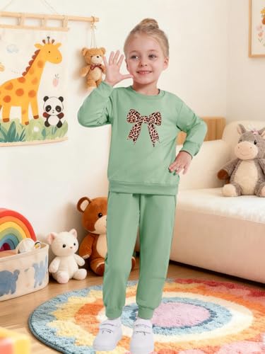 ESHOO Toddler Girl Clothes 2 Piece Leopard Outfits Long Sleeve Sweatshirt Pants Tracksuit Fall Winter Clothing Set 2-7T4