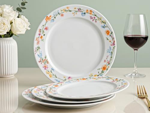 Image of Bodhi House Premium Porcelain Dinner Plates Set of 4 | Floral Vine Design | Durable, Microwave & Dishwasher Safe | for Everyday Use & Home, Dining, Kitchen & Gifting