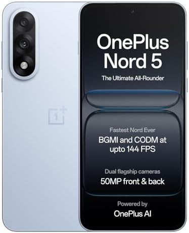 OnePlus Nord 5 | Snapdragon 8s Gen 3 | Stable 144FPS Gaming | Dual 50MP Flagship Camera | Powered by OnePlus AI | 256GB 8GB | Dry Ice
