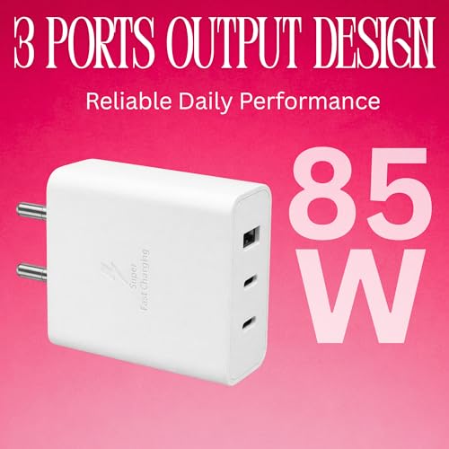 Image of Umake 85W GaN Fast Charger Adapter with 2 USB-C & 1 USB-A Ports | PD 3.0 PPS QC Fast Charging | Compatible with MacBook, iPhone 16 /15 /14, Samsung Galaxy S25 /S24 /S23, iPad, OnePlus & Android