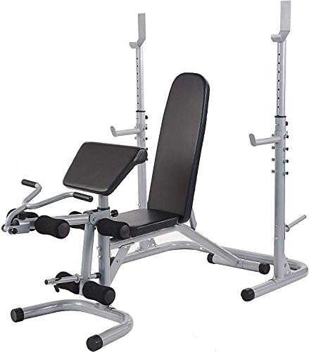 Gnogwa Multifunctional Workout Station Adjustable Olympic Workout Bench with Squat Rack, Leg Extension, Preacher Curl, and Weight Storage, 800-Pound Capacity