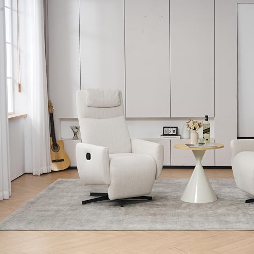 Ligterra Sillón relajante cómodo con función de reclinado – Sillón de televisión de chenilla con reposapiés, Sillón giratorio de lactancia y sillón lounge para salón, Sofá moderno, Beige