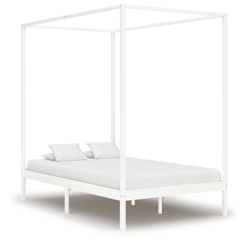 Festnight Canopy Bed Frame, Bed Canopy for Girls, Double/Single Bed Frames, Solid Pine Wood,140x200 cm White