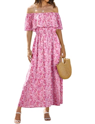 Image of Bluetime Womens Maxi Dress Off Shoulder Floral Print Boho Beach Long Summer Dresses
