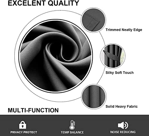 AMEHA Blackout Curtains 90x90 - Grey Eyelet Curtains for Bedroom - Thermal Insulated Window Treatments Ring Top Living Room Curtain with Tiebacks, Pair Panel