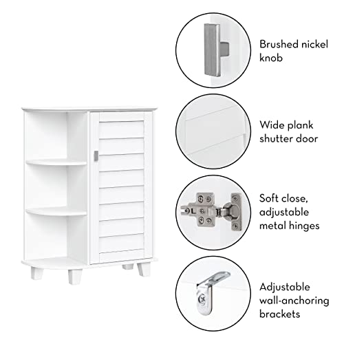 Riverridge Brookfield Bathroom Single Shutter Door Freestanding Floor Storage Cabinet With Side Shelves, White #TOP7