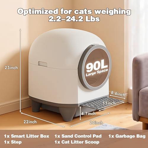 Greesum UltraSmart AutoClean Litter Box - 90L Large Capacity for Multi-Cat Households with Safeguard Tech, APP Control, Odor-Free Design & Mat/1 Roll Litter Bag - Image 4