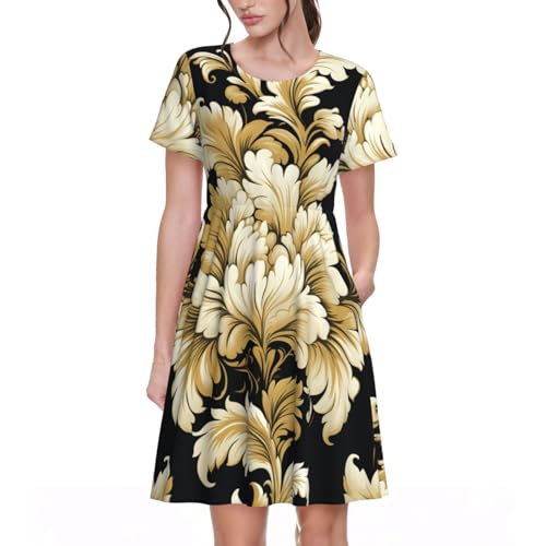 Robe d'été damassée au motif texturé chic et manches courtes