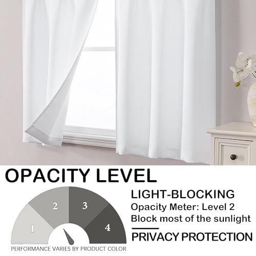 Image of Pure White Kitchen Curtains for Small Window Treatment, Light Filtering Short Cafe Curtains Over Sink, Half Window Drapes Tier for Bedroom Bathroom Rod Pocket, Each 40Wx36L, 2 PCS