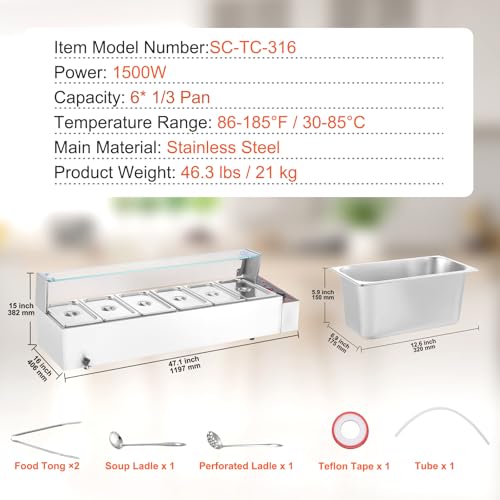Vevor COMMERCIAL FOOD WARMER, 6 X 8QT Electric Steam Table thumb #6