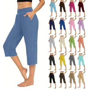 Pull On Capris for Women Dressy Casual Stretch Lightweight Capri Elastic High Waist Summer Lounge Pants