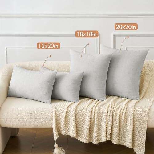 Image of MIULEE Pack of 2 Light Gray Throw Pillow Covers 16x16 Inch Soft Chenille Pillow Covers for Sofa Living Room Couch Solid Dyed Cases