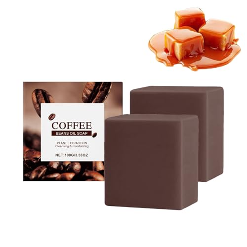 Jabón de manteca de karité de grano de café orgánico, barra para rostro y cuerpo, exfoliante, limpiador hidratante con aceite de coco, brillo natural, suave para todo tipo de piel, para cuerpo, (2