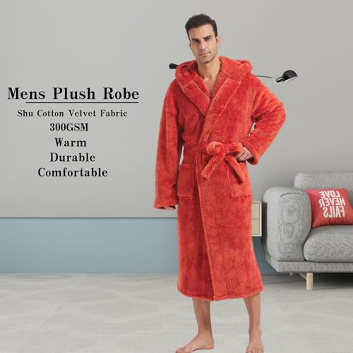 Mens Robe With Hood-Mens Luxury Robe Hooded Big and Tall - Long Plush Fleece Bath Robe with Hood and Pockets3