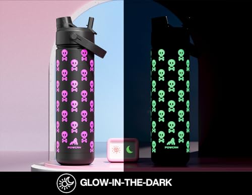 26 oz Insulated Water Bottle with 2-in-1 Straw and Spout Lid, Glow-in-the-Dark, 24H Cold, Leakproof, Fits in Car Cup Holder, Stainless Steel for Gift, Trip, Holiday, Sports (Deadly Cute)