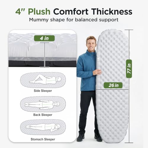 Image of Elegear 4 inch Thick Sleeping Pad for Camping, 9.0 R-Value Insulated, for Tall | CumbreX Backpacking & Inflatable Camping Mattress, Ripstop, All Season Used, Ultralight for Outdoor Hiking Tent