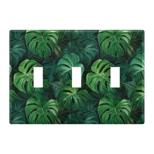 Light Switch Cover Palm Leaves Wall Plates for Electrical Outlets 3 Gang 202a8598