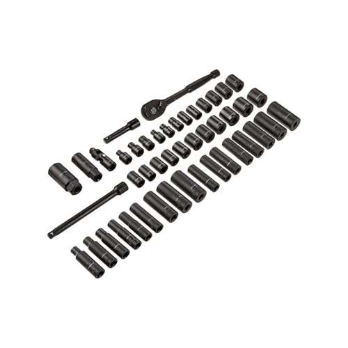 Amazon Basics 46-Piece 3/8-Inch Drive Shallow & Deep Socket Set, 72-Teeth Reversible Ratchet, SAE/Metric Size, With Carrying Case, 13.1 x 9.7 x 3 inches