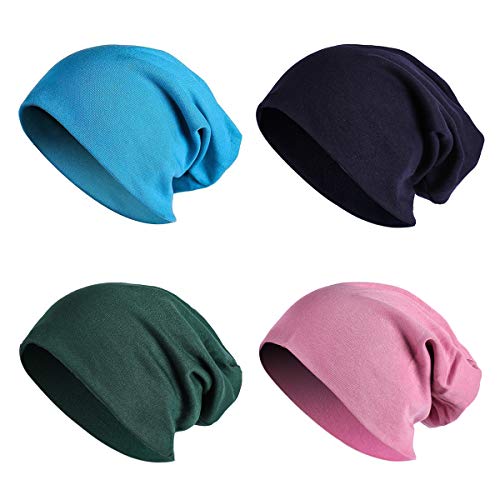 JOYEBUY 4 Pack Women Men Stylish Cotton Beanie Cap Slouchy Beanies Hats Soft Sleep Cap (Style B)