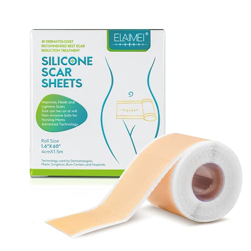 Silicone Scar Sheets, Silicone Scar Strips (1.6â€ x 60â€Roll-1.5M), Silicone Scar Tape Roll, Medical Grade, Reusable Scar Gel, Professional Scar Removal Sheets for C-Section, Surgery, Burn, Keloid, Acne