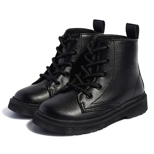 Miamooi Toddler Girls Boys Black Combat Ankle Boots Little Kid Lace-Up Waterproof Outdoor Chelsea Fall Booties Leather Comfort Shoes (Toddler/Little Kid) #TOP28