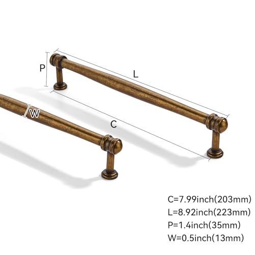 LONHECAN 2 Pack 8 inch(203mm) Center to Center Antique Brass Cabinet Pulls Solid Cabinet Hardware Heavy-Duty Drawer Pulls Kitchen Handles for Cabinets Cupboard Handles by LONHECAN - Image 2