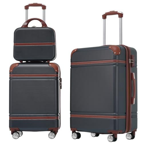 Lightweight Hardshell Luggage Set - 3 Pieces with Lock, Black ABS Suitcases (20