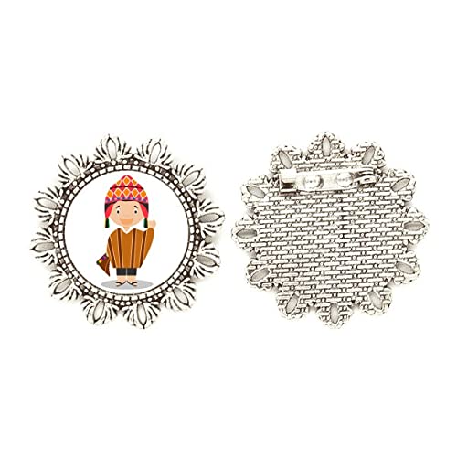 Broche de Perú con pin de pecho mediano y motivo de sombrero colorido dibujos animados plata