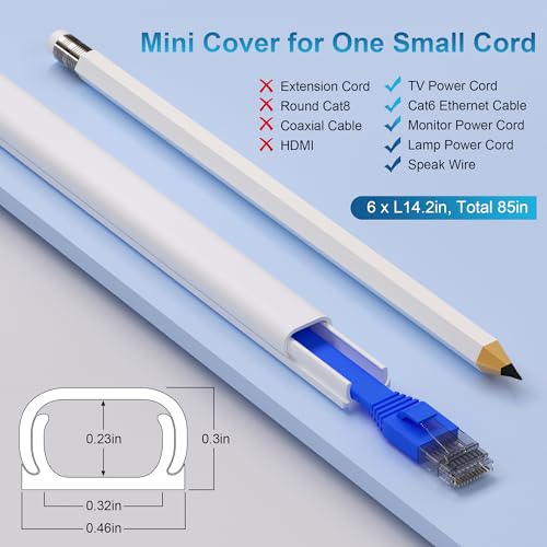 Image of ZhiYo 85 inch Cord Cover for 1 Wire, Mini Beige Cord Hider Wall, 0.5 inchW x 0.3 inchH