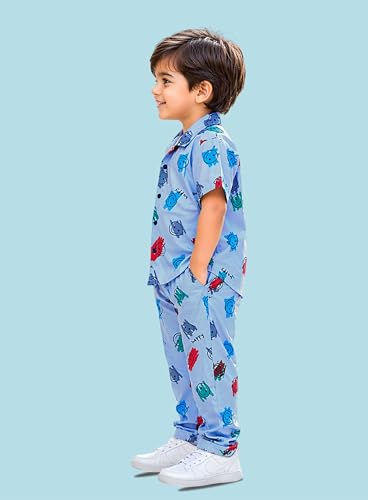 Image of 3BROS Unisex Pure Cotton Short Sleeve Kids Night Dress for Boys & Girls Nightwear /Sleepsuit /Sleepwear /Loungewear Night Suit for Boys and Girls Top and Pyjama Combo Set