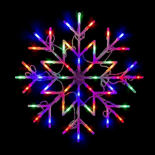 DUAS 50 LED Snowflake Fairy Lights – Colour-Changing Christmas Window Decoration – Battery-Powered Hanging Star Lights for Indoor Festive, Party, and Wedding Decor (Multi Colour)