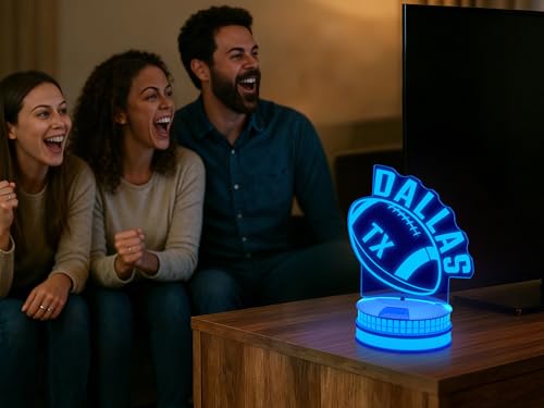 Image of CLORURBANLIVE 3D Football Dallas Night Light 3D Illusion Lamp with Remote Control 16 Color Options Sports Decor Lighting for Fans - Multicoloured OneSize