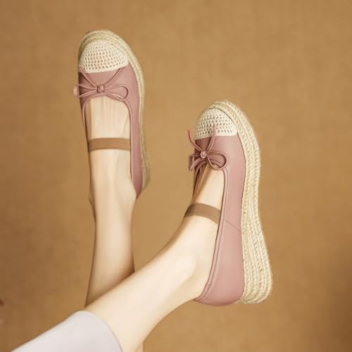 Espadrilles Mary Jane Flats for Women Platform Espadrill Ballet Flats Round Toe Bow Ballerina Flats Shoes4
