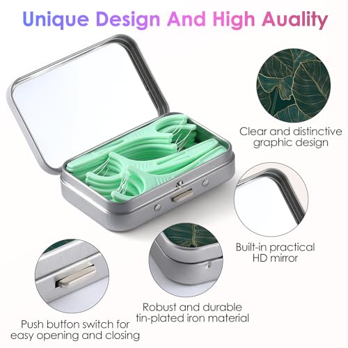 Image of Gerkia Dental Floss Portable Case, Easy to Store Floss Picks of Various Sizes, Portable Dental Floss Dispenser is Perfect for Travelling, Hotels, Dinners, Appointments.Emerald Green Leaf