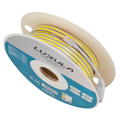 LUXULA COB LED Streifen 50 m 5000K Neutralweiß - mit Stecker LED Streifen ohne Punkte selbstklebend 220V IP65 288 LED/m 700 lm/m 10 W/m kürzbar 50 cm erweiterbar bis 70 m Innen und Außen