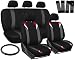 OxGord 17pc Set Flat Cloth Mesh/Red, Gray & Black Auto Seat Covers Set - Airbag Compatible - Front Low Back Bucket Seats - Universal Fit for Car, Truck, SUV, Van - with Steering Wheel Cover