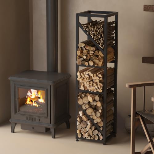 Wakeyard 47 Inch Tall Indoor Firewood Rack Outdoor, 5-Tier Functional Fireplace Log Holder, Heavy Duty Metal Firewood Storage Rack, Decorative Log Organizer, Anti-Rust Coating, Adjustable Pads