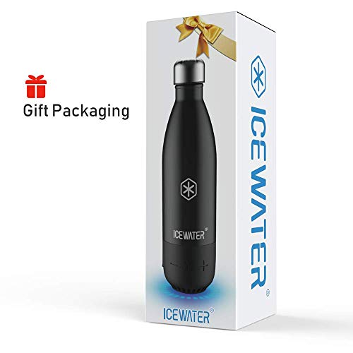 ICEWATER 3-in-1 Smart Stainless Steel Water Bottle(Glows to Remind You to Stay Hydrated)+Bluetooth Speaker,17 OZ,Stay Hydrated ,Enjoy Music(Deep Black)