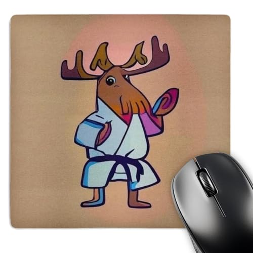 3dRose Funny Moose Practicing Karate Kick Martial Arts - Mouse Pads (mp-385331-1)