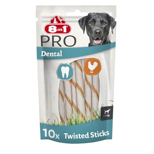 8in1 Pro Dental Twisted Sticks - Bastoncini da Masticare Sani per Cani per la Cura dei Denti, 10 Pezzi