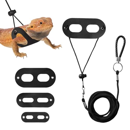 Image of Bearded Dragon Leash and Harness Set(S /M /L), 7.2 FT Nylon Leash with Rotating Hook Soft Leather Harness Lizard Tank Accessories for Outdoor Adventures