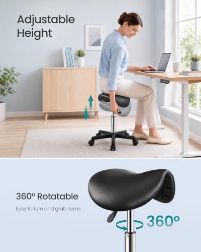 Image of SONGMICS Ergonomic Saddle Stool with Wheels