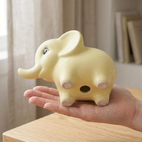 Image of Ceramic Elephant Succulent Planter - Cute Animal Shaped Flower Pot for Indoor Plants, Home Decor, Office Desk, & Gifting (Yellow, 6inch)