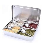  SMEJS Gewürzbehälter, Metall Gewürzbox Set Küche, große Kapazität unabhängige kleine Fach kann frei bewegt Werden 4-Fach-Design